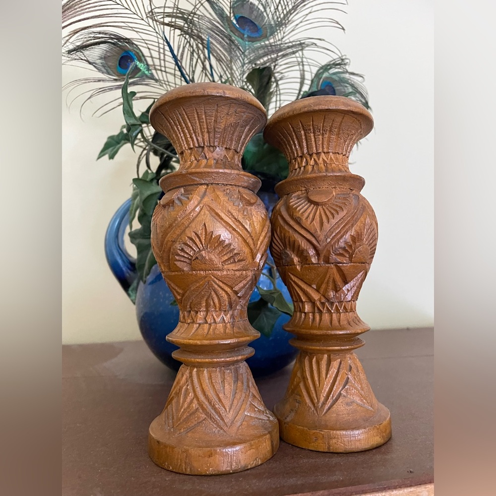 Wooden Carved Candleholders